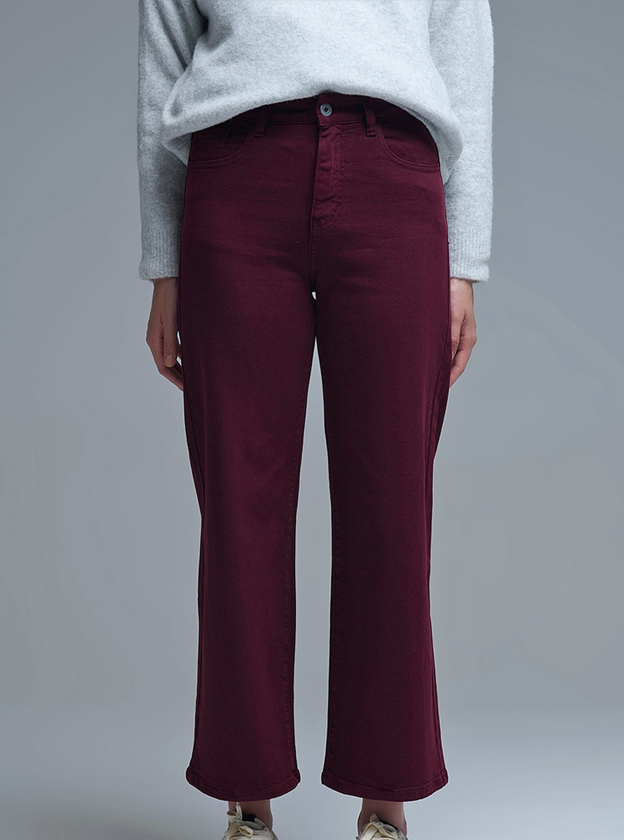 Cropped wide leg jeans - Burgundy – Shishi Boutique