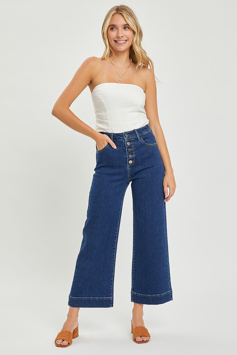 Buttondown Ankle Jeans - Dark blue