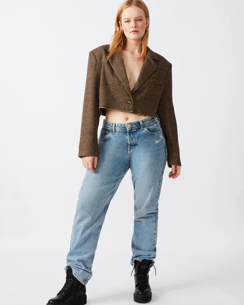 Cropped Blazer - Brown