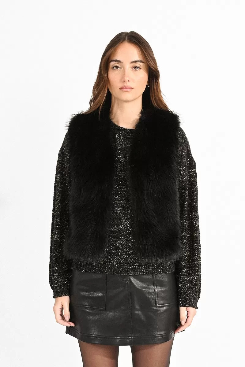Faux Fur Vest - Black