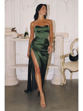 Load image into Gallery viewer, Strapless satin gown - Olive
