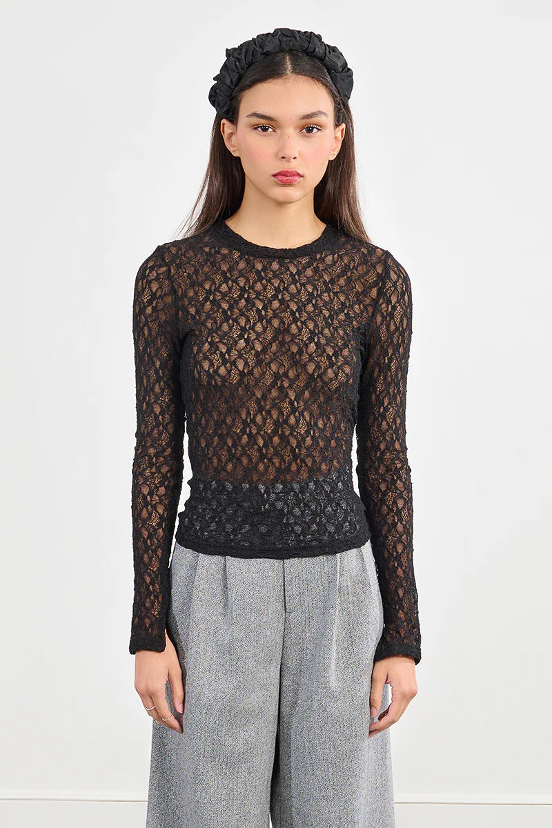 Semi Sheer LS Top - Black