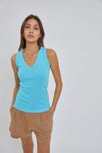 Load image into Gallery viewer, Dyed ribbed v tank - Aqua

