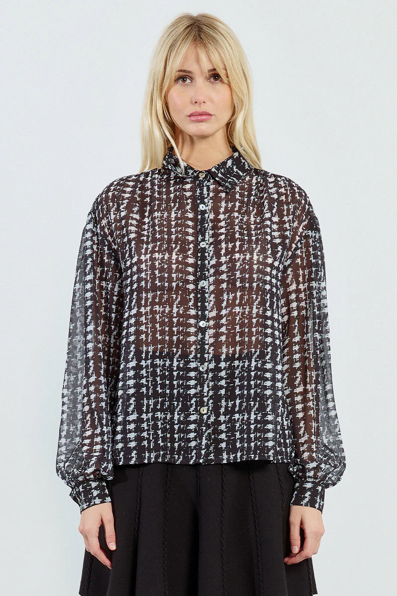 Sheer Printed Blouse - BW