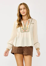 Load image into Gallery viewer, LS Embroided Blouse - Vanilla/Sage
