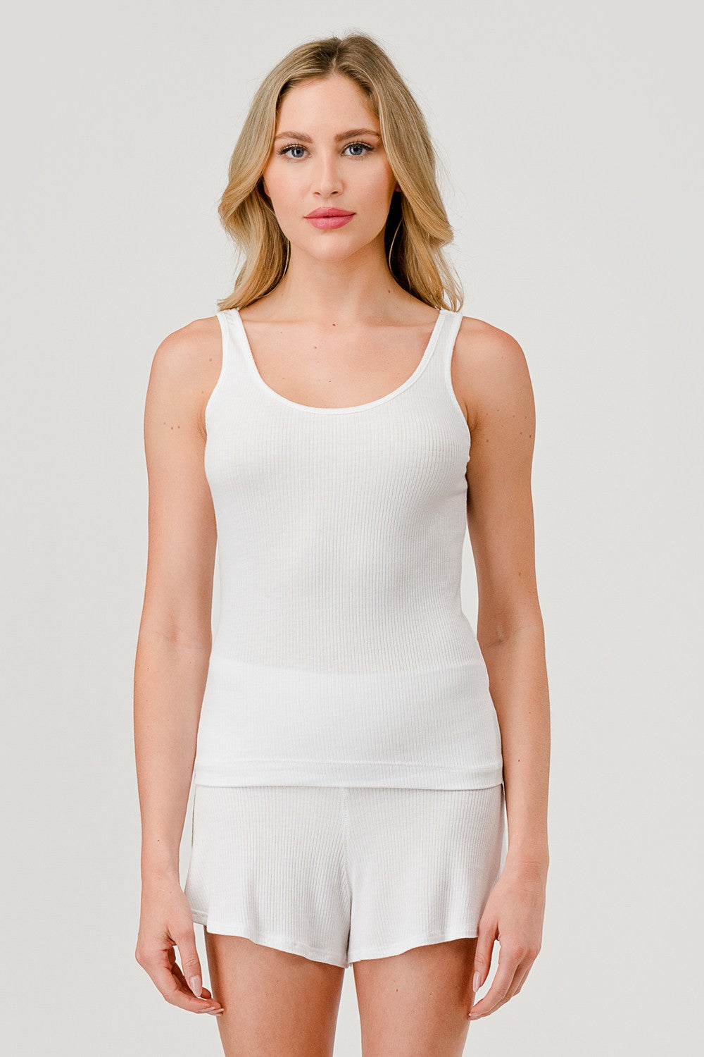 U neck Tank Top - White