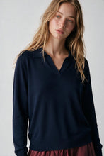 Load image into Gallery viewer, Knitted polo top - navy
