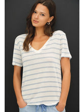 Load image into Gallery viewer, Linen V Neck Tee - Chambray
