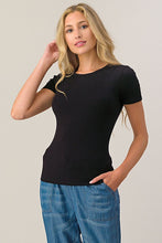 Load image into Gallery viewer, Short slv Ribbed top - BLACK
