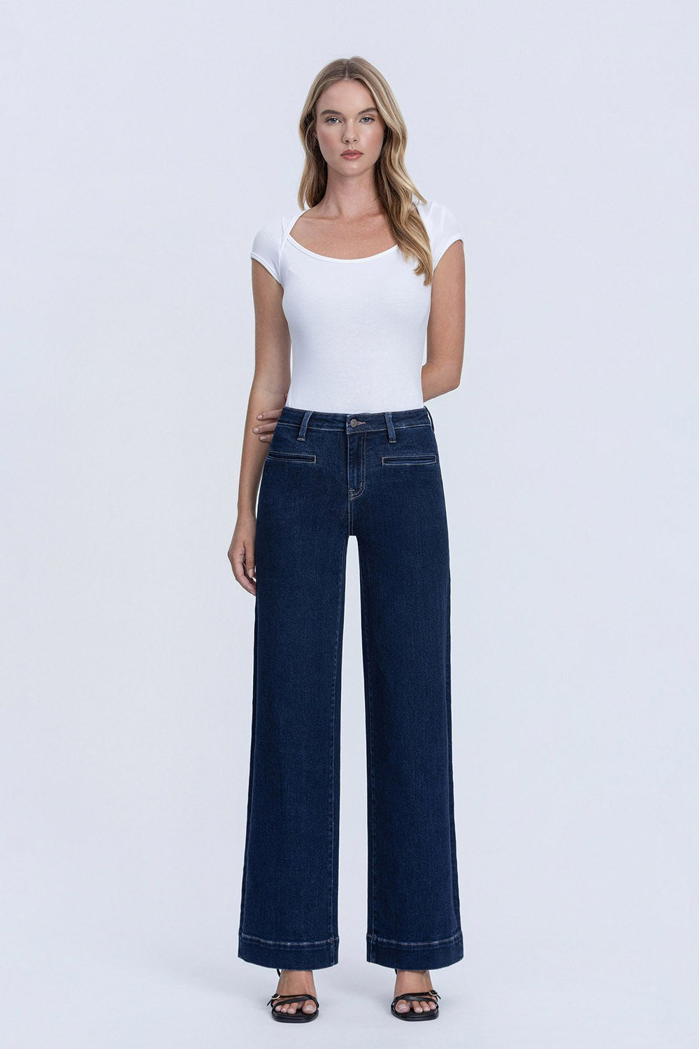 Hi Rise Wide Leg Jeans - Dark Denim