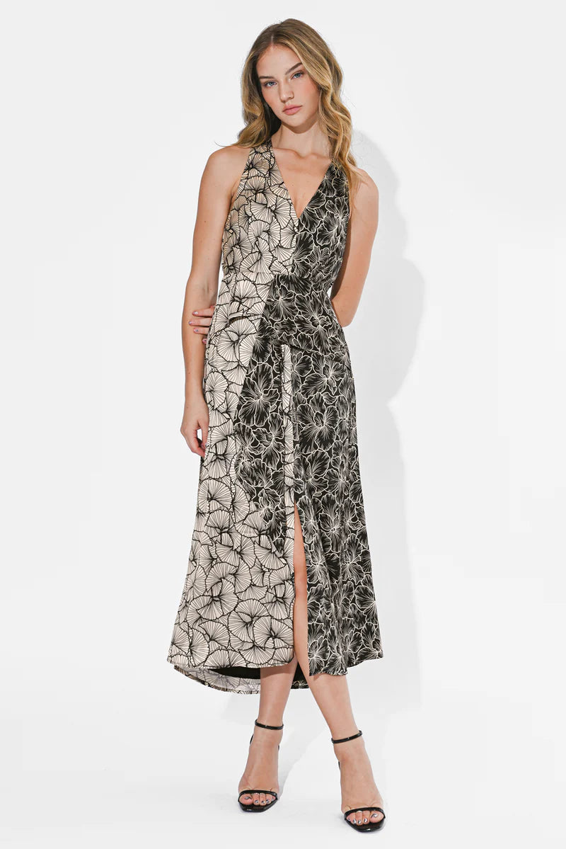 Printed Halter maxi dress - blk/cream