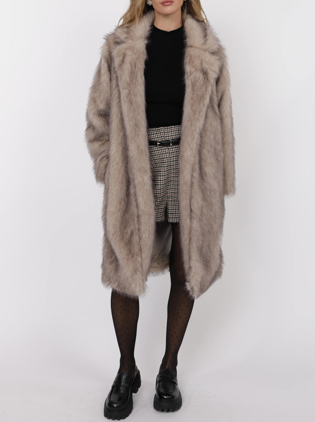 pixie tipped vegan fur coat - brown
