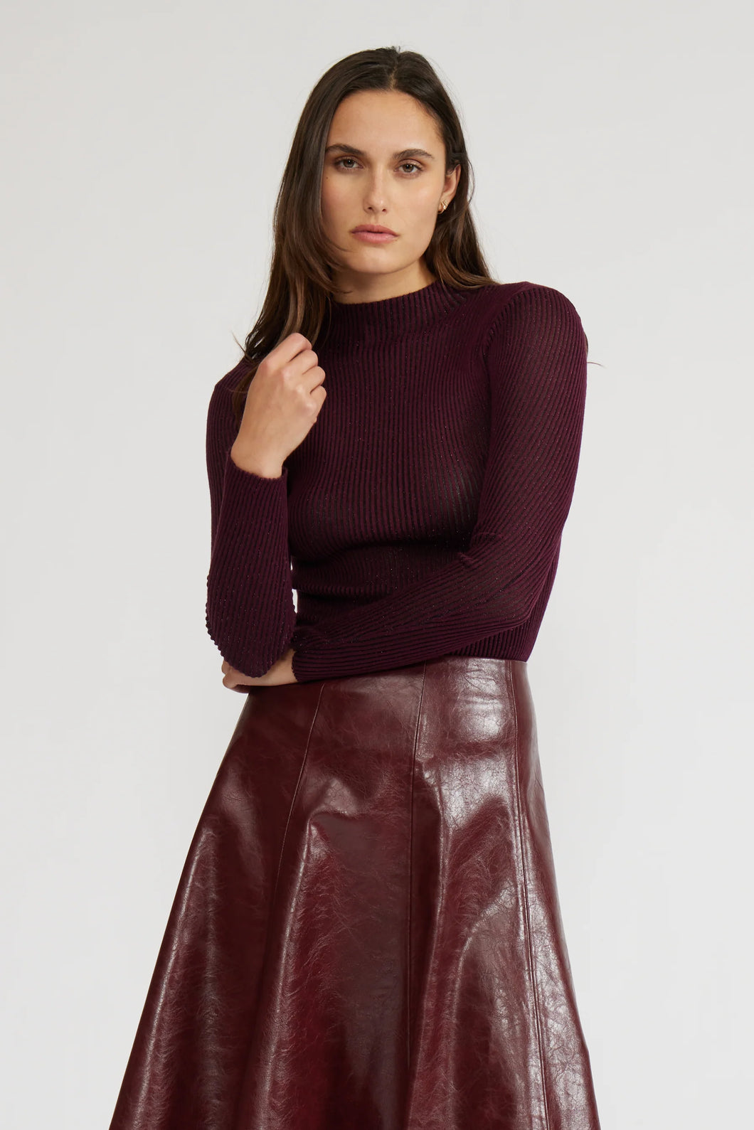 Knitted Long sleeve Top - Burgundy