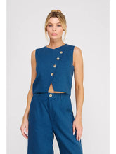 Load image into Gallery viewer, Assymetric Linen Vest - Blue
