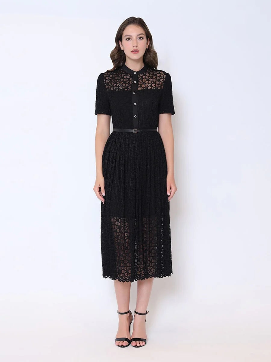 Lace Buttondown Dress - Black