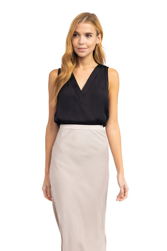 Pleated Neck Tank - Black