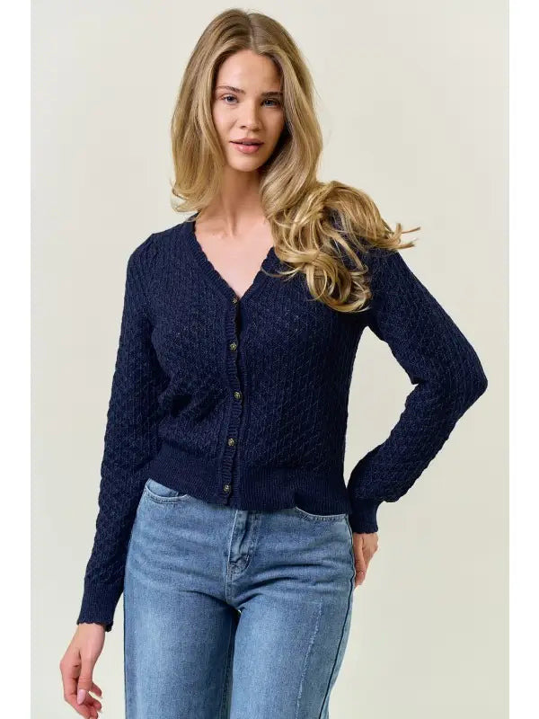 Rose button Cardi - Indigo