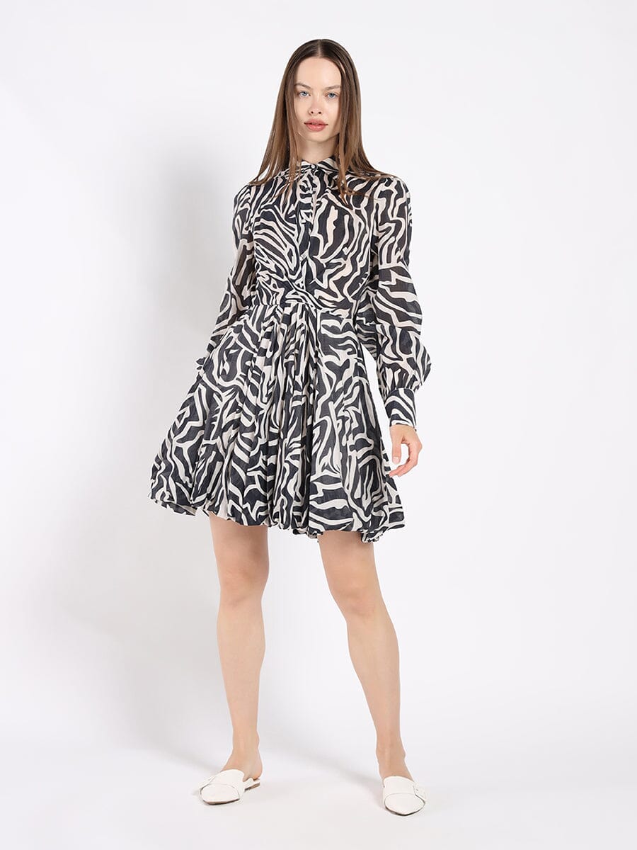 knotted l/s dress - blk/ivory