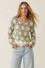Load image into Gallery viewer, Crochet Daisy LS Top - Blue Yellow
