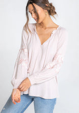 Load image into Gallery viewer, Embroided split neck top - Blush/Rose
