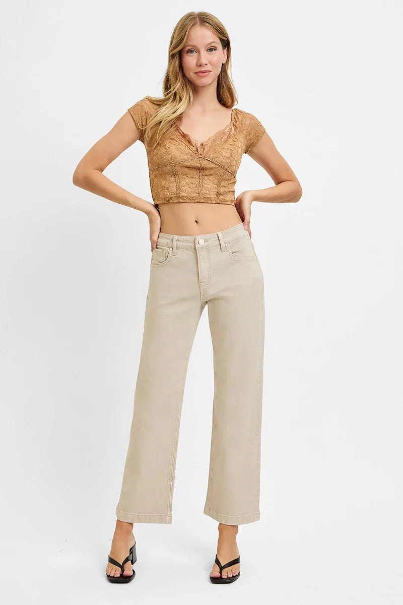 Mid Rise ankle Straight - Almond