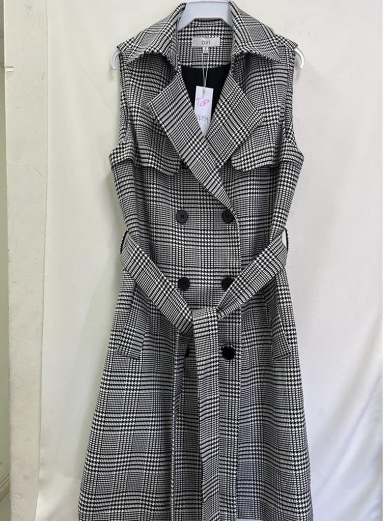 Checkered Long Vest - BW