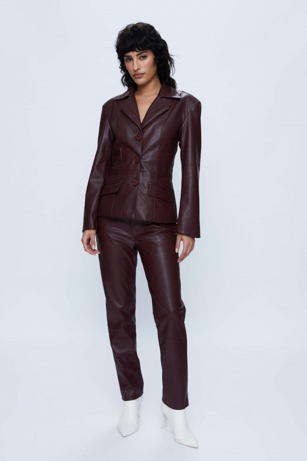 Faux Leather suit blazer - Brown