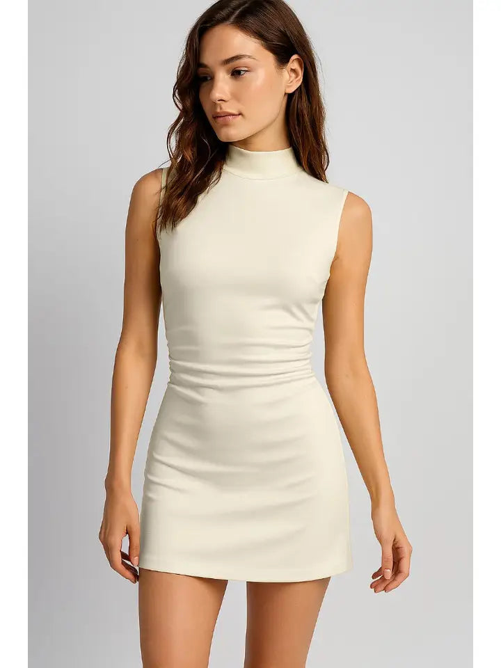 High Neckline Mini Dress - Butter