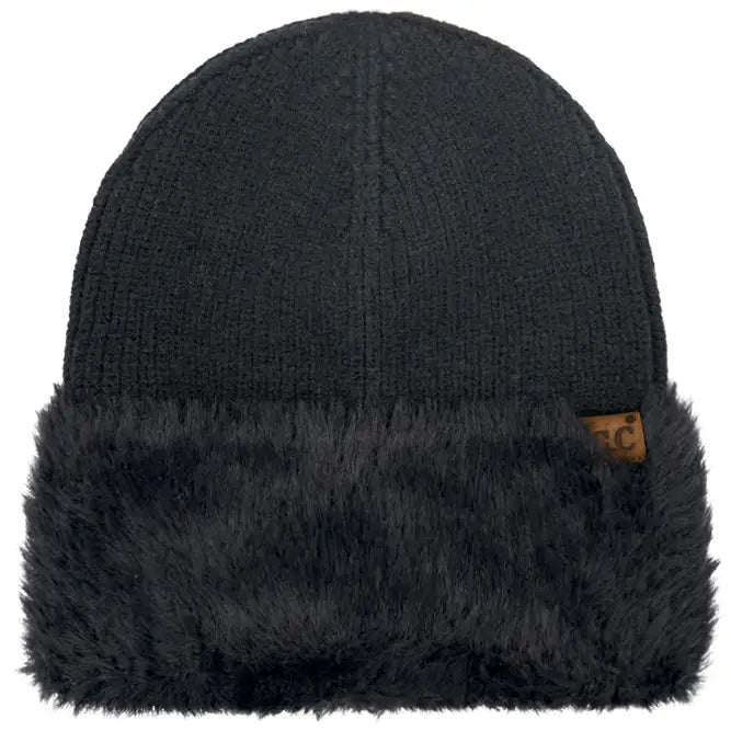 Fur cuff Beanie - Black
