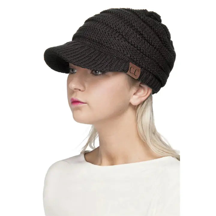 knitted brim beanie - Char