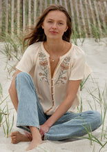 Load image into Gallery viewer, Emb Split neck Top - Tea/Apricot
