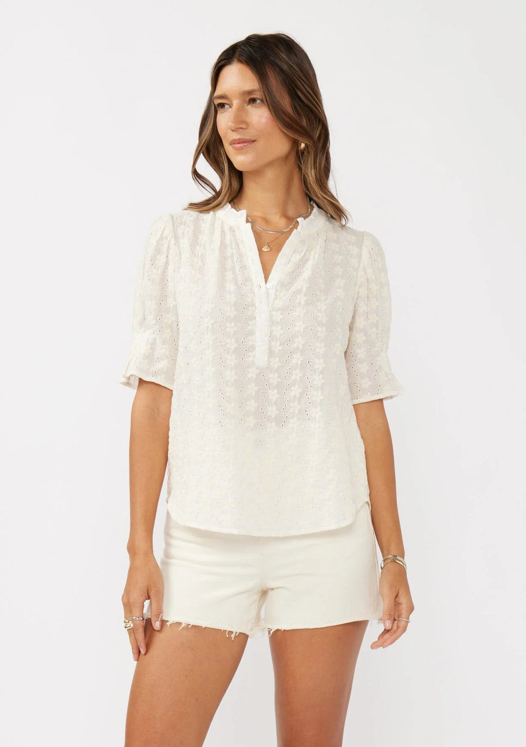 Short puff slv blouse - White/natural