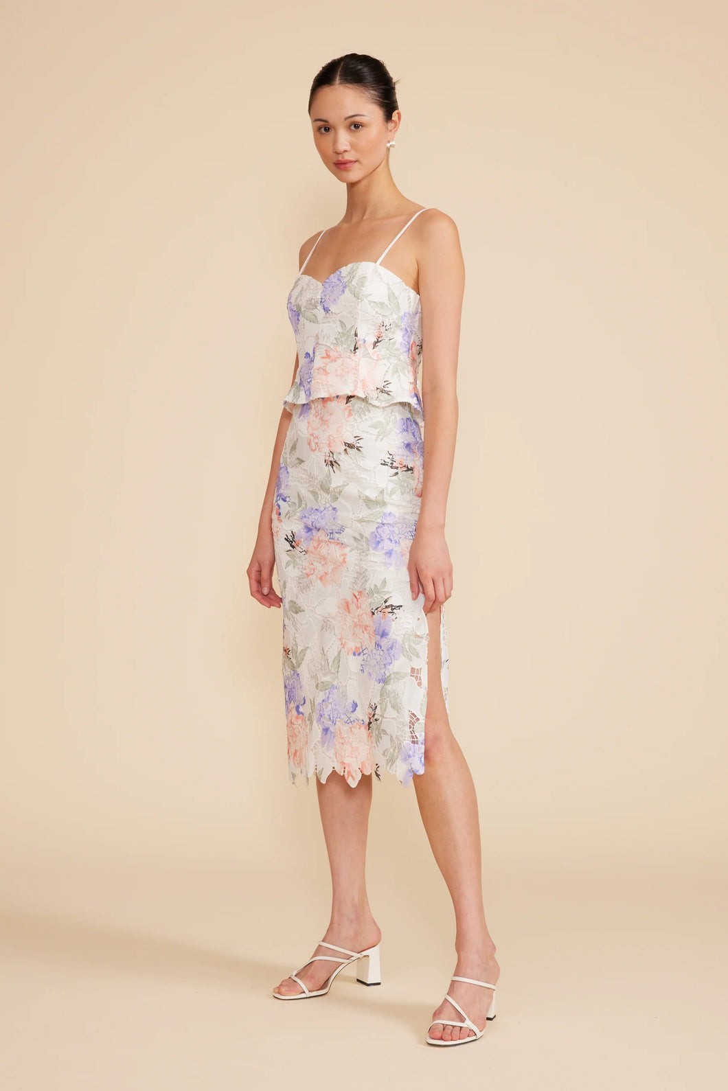 Midi Lace Floral Skirt - Floral