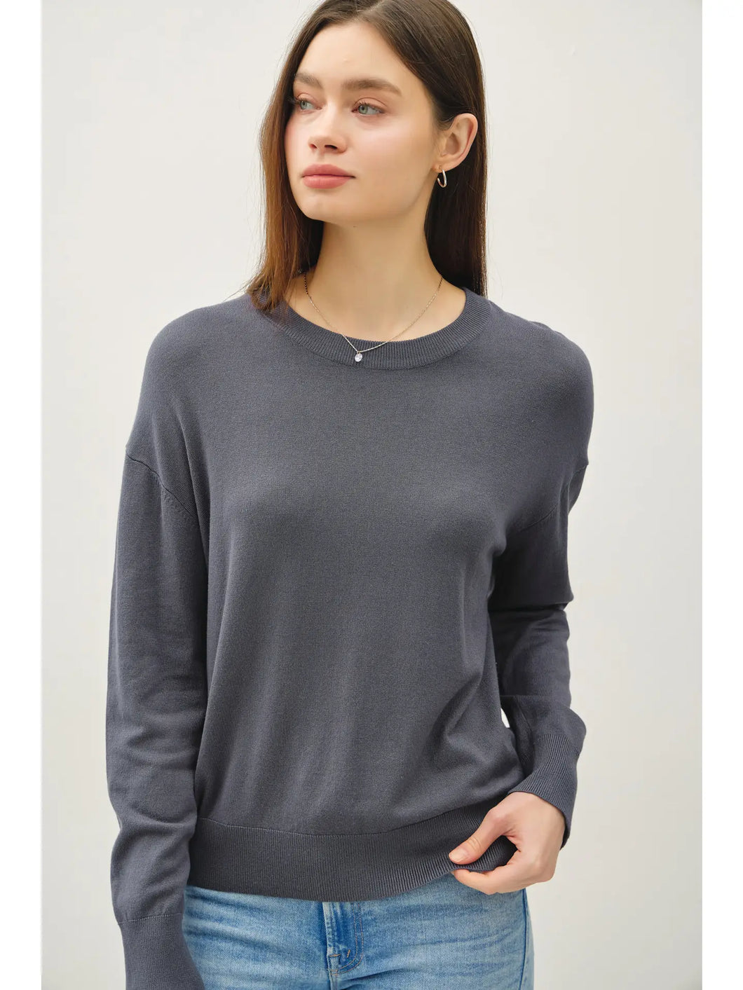 Drop shoulder crew Swater - Char