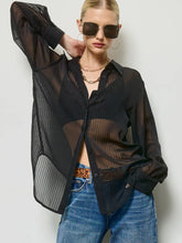 Load image into Gallery viewer, Sheer striped buttondown top - Black
