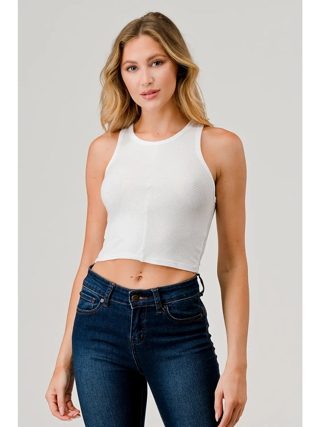 Detail rib tank top - White