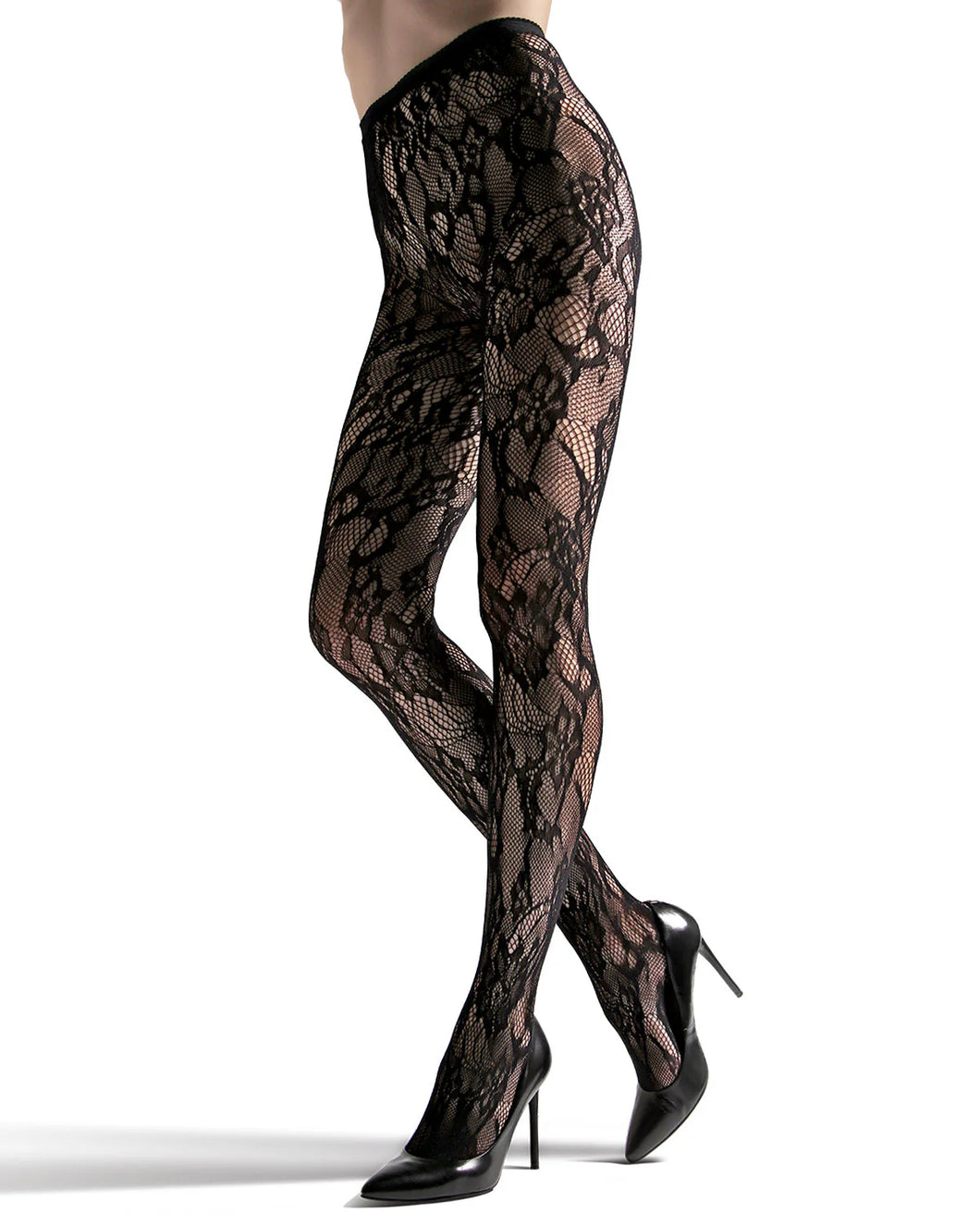 lace cut out tights - black