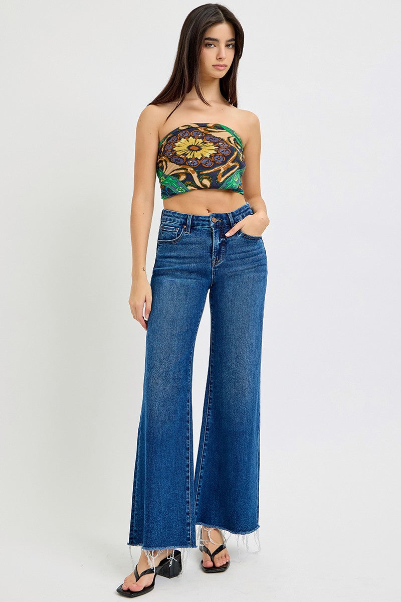 Wide Mid Rise Jeans - Dark