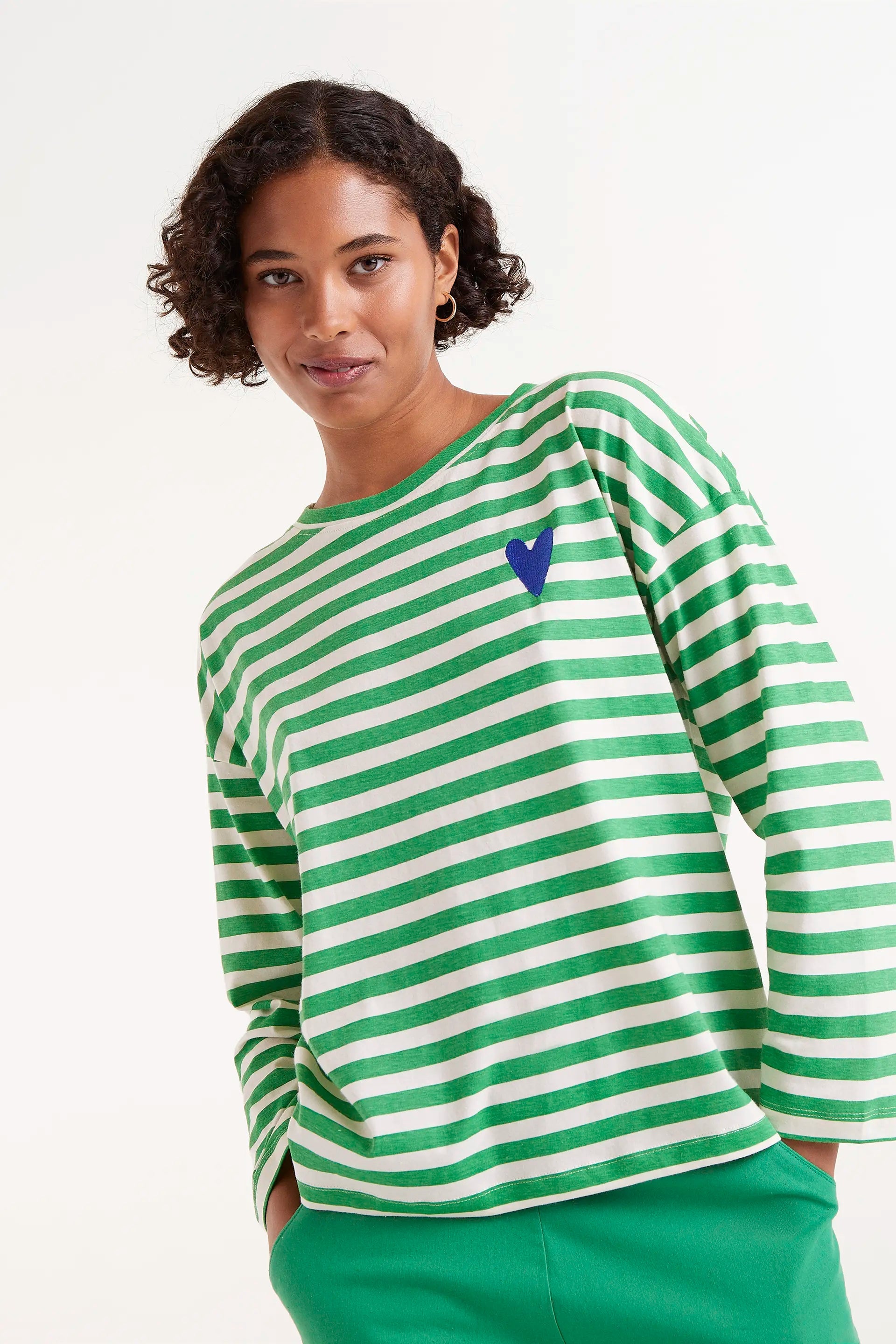 Striped Long sleeve Tee - Green – Shishi Boutique