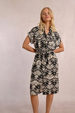 Load image into Gallery viewer, Long Belted Dress - Beige/black
