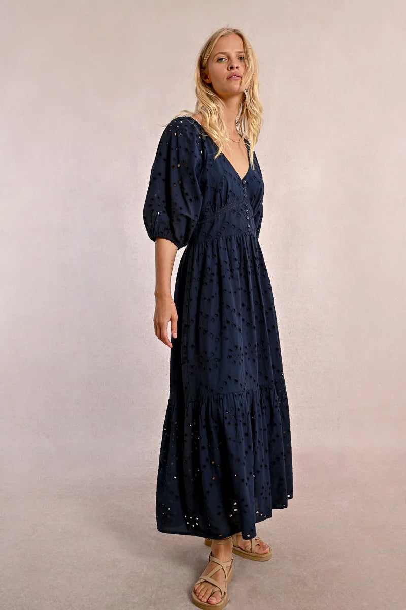 Embroidery Dress - Navy