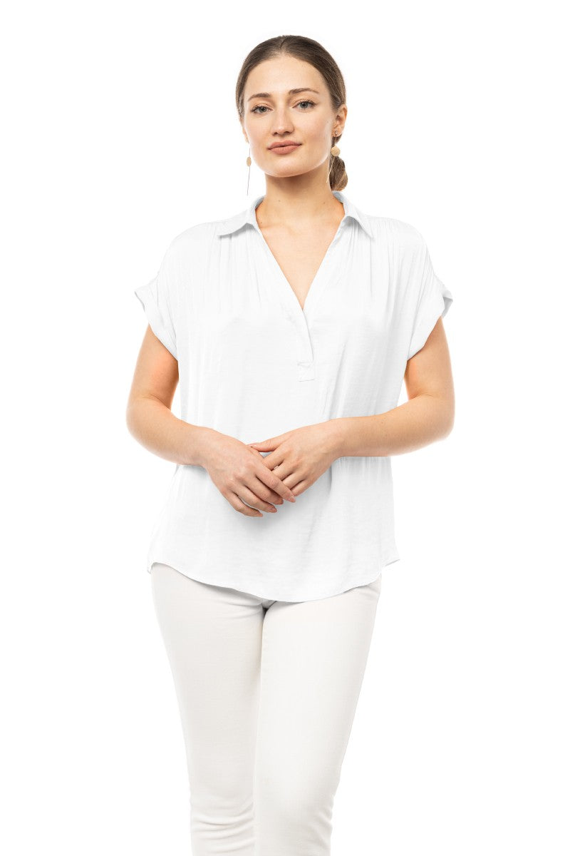 Placket Short Blouse - Offwhite