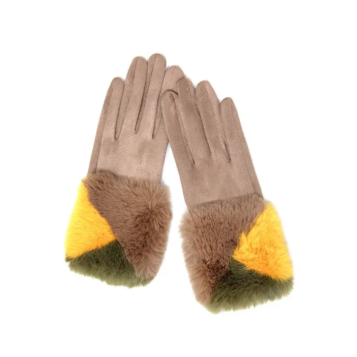 Suede clor fur gloves - Taupe