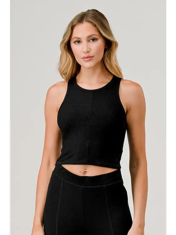 Detail rib tank top - Black