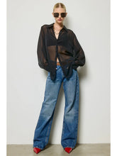 Load image into Gallery viewer, Sheer striped buttondown top - Black
