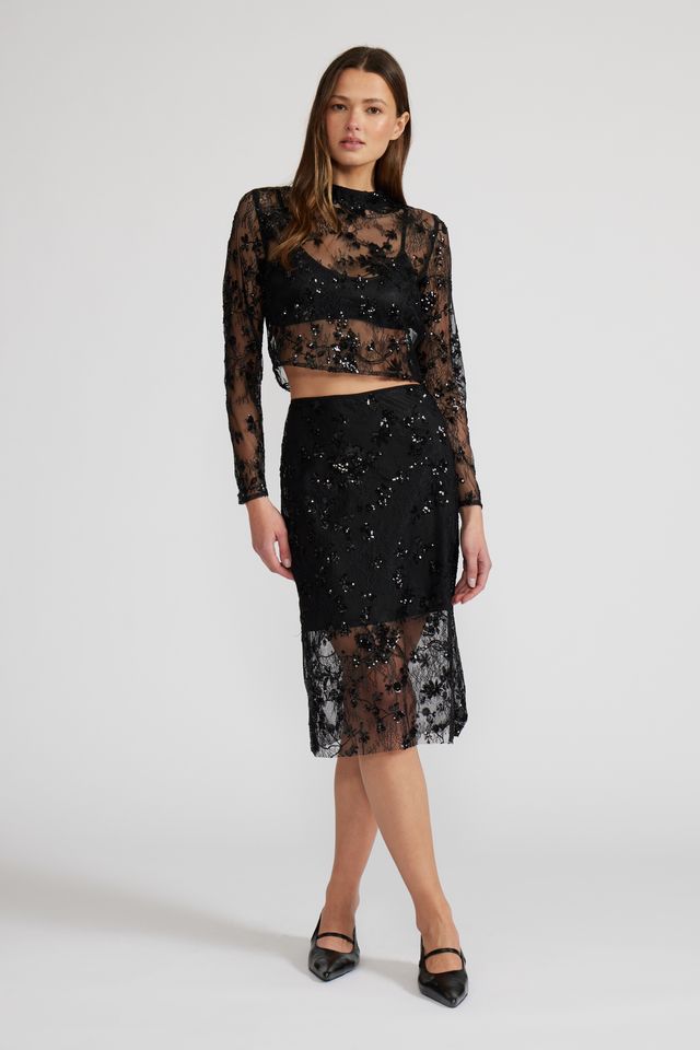 Lace sequin Top - Black