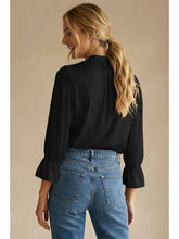 Load image into Gallery viewer, Flared cuff V neck Blouse - Black
