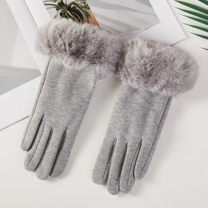 Fur wrist gloves - Grey