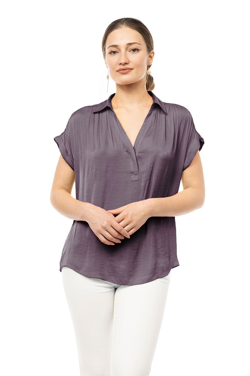 Placket Short Blouse - Plum