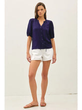 Load image into Gallery viewer, ruffle front tie blouse - Navy
